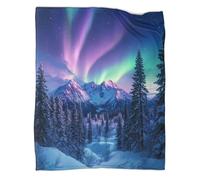 kaiyun Bellissima Aurora boreale Coperta Per Adolescente Snow Capped Alberos And Mountains Stampata Soffice Lenzuola in Peluche,morbida E Confortevole,adatta Per Divano Letto 60x80inch(150x200cm)