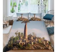 kaiyun Biancheria Da Letto Con Stampa 3D Villaggio sulla cima del monte, alberi di baobab Con Federe Copripiumino Con Cerniera Morbida Microfibra Per La Casa E L'hotel Super King（260x220cm）