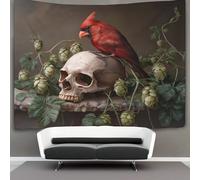 kaiyun Bird rosso seduto su un teschio Arazzo Appendere Alla Parete,Luppolo Arte Murale Estetico Per La Decorazione Della Casa,per Soggiorno,camera Da Letto,70cmx100cm