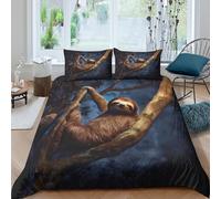 kaiyun Bradipo su un ramo Set Copripiumino E Federe 3D Stile artistico foresta notturna Stampata in Microfibra, Adolescenti, Bambino Biancheria Da Letto Single（135x200cm）