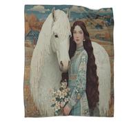kaiyun Brown-haired Woman Holding Flowers Coperta in Flanella White Horse Village Coperte Morbide E Leggere Per Tutte Le Stagioni Lenzuola Casa E Viaggio 40x50inch(100x130cm)