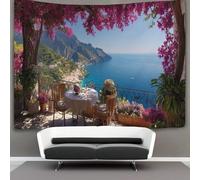 kaiyun Caffè con terrazza in un villaggio della Costiera Amalfitana Arazzo Appendere Alla Parete, Arte Murale Estetico Per La Decorazione Della Casa,per Soggiorno,camera Da Letto,150cmx200cm