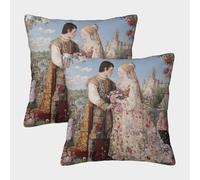 kaiyun Castello e fiori-Bellissima storia d'amore Federa Per Cuscino 3D Scatola Per Cuscino Stampata Adatta Per La Decorazione Della Casa Soggiorno Auto 45x45cm 2 Pacchi
