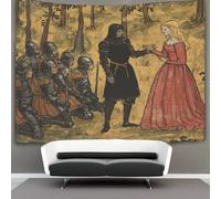 kaiyun Cavaliere e dama bionda Arazzi Estetica - Arazzo Da Parete Indie Decorazione Della Stanza 14th Century Stile illustrazione Appeso A Parete, Arte Da Parete 70cmx100cm