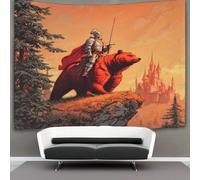 kaiyun Cavaliere sul dorso di un orso rosso Arazzo Arazzi Biancheria Da Letto Copriletto Dormitorio Camera Da Letto Decorazione Da Parete 150cmx200cm