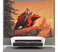 kaiyun Cavaliere sul dorso di un orso rosso- Arazzo Da Parete Con,decorazione Da Parete Per Appartamento,casa,soggiorno,dormitorio 70cmx100cm