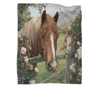 kaiyun Cavallo marrone in un roseto all'inglese Coperta in Flanella Coperte Morbide E Leggere Per Tutte Le Stagioni Lenzuola Casa E Viaggio 40x50inch(100x130cm)
