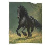 kaiyun Cavallo nero muscoloso che corre sull'erba verde Coperta in Flanella Coperte Morbide E Leggere Per Tutte Le Stagioni Lenzuola Casa E Viaggio 60x80inch(150x200cm)