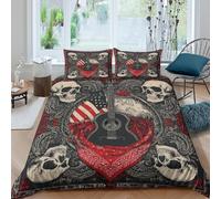 kaiyun Chitarra, teschio, stile del sud 3D Set Copripiumino Stampato, Set Di Biancheria Da Letto in Microfibra, Set 3 Pieces Con Federe Per Adulti, Adolescenti, Bambino King(220x240cm)
