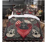 kaiyun Chitarra, teschio, stile del sud 3D Set Copripiumino Stampato, Set Di Biancheria Da Letto in Microfibra, Set 3 Pieces Con Federe Per Adulti, Adolescenti, Bambino Super King(260x220cm)