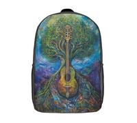 kaiyun Chitarra Zaino Scuola Elementare Zaini Per Ragazze Ragazzi Adolescenti Cartella Scuola Casual Borse Albero del mondo, mandolino Backpack 17inch