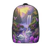kaiyun Cigni nella cascata Borsa Da Scuola Ragazzi Zaini Ragazze Elementare Nature Paesaggio fantasy Zainetto Bambino Gita Zaino Leggero 17inch