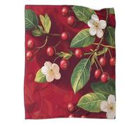 kaiyun Ciliegie Coperta Coperta Per Adolescente Foglie And Fiori on A Sfondo rosso Coperta Stampata Soffice Coperta in Peluche,morbida E Confortevole,adatta Per Divano Letto 50x60inch(127x152cm)