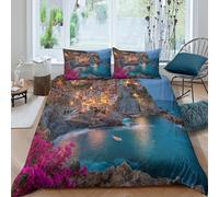 kaiyun Cinque Terre, Pastel-colored Houses Biancheria Da Letto 3D Stampato Set Copripiumino in Microfibra E Federe,per Adulti, Adolescenti Single（135x200cm）