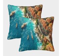 kaiyun Città costiera Federa Per Cuscino 3D Vista sul mare SGattoola Per Cuscino Stampata Adatta Per La Decorazione Della Casa Soggiorno Auto 50x50cm 2 Pacchi