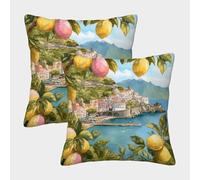 kaiyun Città della Costiera Amalfitana Fodere Per Cuscini Limone Decorativi Per La Casa Adatti Per Ragazzo/ragazza Soggiorno Camera Da Letto Divano Poltrona 50x50cm 2 Pacchi
