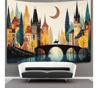 kaiyun Città fantasy medievale sul fiume Arazzo Da Parete Arazzi Da Appendere Alla Parete Camera Da Letto Decorazioni Per La Casa 150cmx200cm