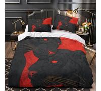 kaiyun Close-up of The Heads of Two Black Panthers with Red Occhios - Set Copripiumino 3D Con Stampa,con Federa Biancheria Da Letto, in Microfibra,ragazza Super King(260x220cm)