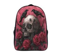 kaiyun Composición gótica Sacchetti Di Scuola Big Calavera in Negro Spider Web Rosa rojas Elementare Ragazzi Bambina Zaino Asilo Bambino Zaini Scuola Bambini Zainetto 16 inch