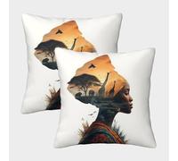 kaiyun Contorno del continente africano Federa 2 Pacchi 45x45cm,Donne nigeriane Copricuscini Della Casa Divano Cuscino Decorativo
