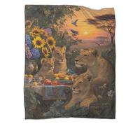 kaiyun Coperta Famiglia di Leoni Fa Colazione,Morbida E Calda,lenzuola in Flanella Con Motivo 3D,Adatto Per Uso Domestico E Campeggio 70x80inch(180x200cm)