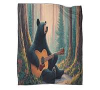 kaiyun Coperta Un orso suona la chitarra nella foresta silenziosa,Morbida E Calda,lenzuola in Flanella Con Motivo 3D,Adatto Per Uso Domestico E Campeggio 50x60inch(127x152cm)