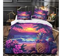 kaiyun Copripiumino Da Ananas dei cartoni animati in 3 Pezzi,set Di Biancheria Da Letto Con Fiori tropicali e cocco Stampati in 3D,federe,in Microfibra,per Ragazzo, Ragazza Super King(260x220cm)