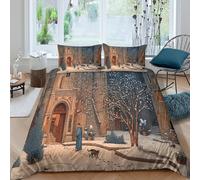 kaiyun Copripiumino Da Scena di neve nel giardino del monastero medievale in 3 Pezzi,set Di Biancheria Da Letto Con Stampati in 3D,federe,in Microfibra,per Ragazzo, Ragazza Double（200x200cm）