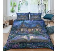 kaiyun Country House Open Book Fireflies Biancheria Da Letto Con Stampa 3D Notte stellata Con Federe Copripiumino Con Cerniera Morbida Microfibra Per La Casa E L'hotel Double（200x200cm）