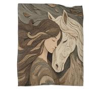 kaiyun Donna che tiene in braccio un cavallo Coperta in Flanella Illustrazione in stile incisione su legno Coperte Morbide E Leggere Per Tutte Le Stagioni Lenzuola Casa E Viaggio 80x90inch(200x230cm)