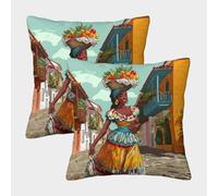 kaiyun Donne che danzano sulle strade acciottolate Federa 2 Pacchi 40x40cm, Copricuscini Della Casa Divano Cuscino Decorativo