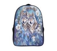 kaiyun DreamGattocher, Two Wolves Zaino Scuola Elementare Zaini Per Ragazze Ragazzi Adolescenti Cartella Scuola Casual Borse White Fiores And Blue Feathers Backpack 16 inch