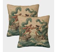 kaiyun Due amanti greci che combattono contro un serpente marino su una roccia Federe Quadrate 40x40cm 2 Pacchi Decorative, Cuscini Per Divani,sedie,camere Da Letto,mobili