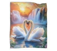 kaiyun Due cigni Coperta Da Campeggio Esterna Stampata Calda,morbida E Traspirante Cascata Alba Copriletto Per Camera Da Letto Quattro Stagioni 40x50inch(100x130cm)