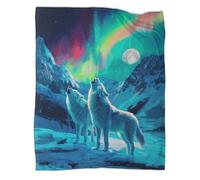 kaiyun Due lupi e l'aurora boreale colorata Stampa 3D Morbida E Confortevole Adolescente Adulti in Peluche Coperta Adatta Per Divano Letto 50x60inch(127x152cm)