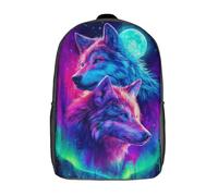 kaiyun Due teste di Wolf, Via Lattea e Aurora boreale Sacchetti Di Scuola,Borsa Da Scuola Asilo, Ragazzi Per La Scuola Per Ragazze,Zaino Da Viaggio Alla Moda 17inch