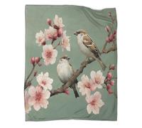 kaiyun Due uccelli appollaiati su un ramo di ciliegio in fiore Coperta Morbidi E Caldi Lenzuola in Flanella Stampata Per Letti E Divani 80x90inch(200x230cm)