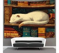kaiyun Ermellino bianco che dorme sulla libreria Arazzo Biblioteca Arazzi Biancheria Da Letto Copriletto Dormitorio Camera Da Letto Decorazione Da Parete 70cmx100cm