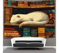 kaiyun Ermellino bianco che dorme sulla libreria Parete Arazzo Da Parete Con Arte Murale Decorazioni Per La Casa Per Il Dormitorio Della Camera Da Letto (Biblioteca,180cmx230cm)