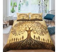 kaiyun Family Albero Set Per Letto, Circles Or Figures Warm Beige And Brown Colors 3D Copripiumino E Federa, in Microfibra Ultra Morbida, Per Adulti, Adolescenti,Double（200x200cm）