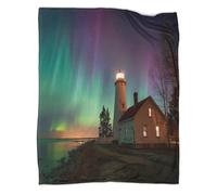 kaiyun Faro di notte che splende con l'aurora boreale Coperta in Flanella Coperte Morbide E Leggere Per Tutte Le Stagioni Lenzuola Casa E Viaggio 70x80inch(180x200cm)