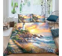 kaiyun Faro sulla costa rocciosa Biancheria Da Letto,Stampa 3D Sea Sunset Sky Sacco Copripiumino E Federe, Per Adulti,bambino,in Microfibra Set 3 Pieces Per La Casa Double(200x200cm)