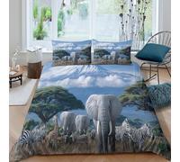 kaiyun Fauna selvatica africana, Monte Kilimangiaro Copripiumino 3D Stampata Con Cerniera E Federa,Biancheria Da Letto Set 3 Pieces in Microfibra Per Per La Casa E L'hotel Double（200x200cm）