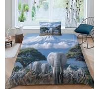 kaiyun Fauna selvatica africana, Monte Kilimangiaro Set Copripiumino 3 Pezzi, in Microfibra Set Di Biancheria Da Letto Per, 3D Stampa Per Adulti, Adolescenti Single（135x200cm）