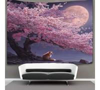 kaiyun Fiori di ciliegio rosa sotto la luna, Fox Arazzo Arazzi Biancheria Da Letto Copriletto Dormitorio Camera Da Letto Decorazione Da Parete 150cmx200cm