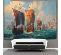 kaiyun Flotta vichingas Are Heading to The Battlefield Arazzo Da Parete,Tapestry Wall 3D Stampa,Utilizzato in Camera Da Letto,Soggiorno,Copriletto,Decorazione Murale 130cmx150cm