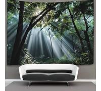 kaiyun Foresta fitta con la luce del sole che splende tra le cime degli alberi e la nebbia Arazzi Estetica - Arazzo Da Parete Indie Decorazione Della Stanza Appeso A Parete, Arte Da Parete 70cmx100cm