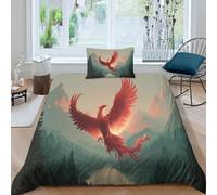 kaiyun Foreste e imponenti montagne Biancheria Da Letto Con Copripiumino,Fenice Rising from Fire 3D Stampa, Con Federe Parure Microfibra,per Ragazzo, Ragazza Single（135x200cm）
