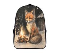 kaiyun Fox Falò Borsa Da Scuola Animalee selvaticoi Zaino Unisex Bambini,Nero 16 inch
