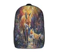 kaiyun fox with Its Cubs Borsa Da Scuola Foresta Zaino Unisex Bambini,Nero 17inch